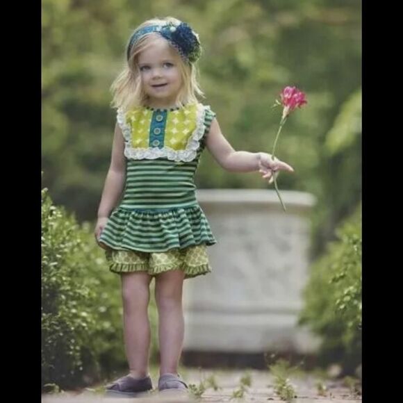 PERSNICKETY Forget Me Not LOU LOU Ruffle Top Green LIME Dots Striped PEPLUM TOP - Picture 2 of 10